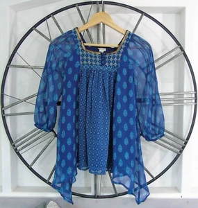 Monsoon Ethnic Boho Tunic Long Top Blue Sequin Buttons 8-9 Yrs Girl - Picture 1 of 9