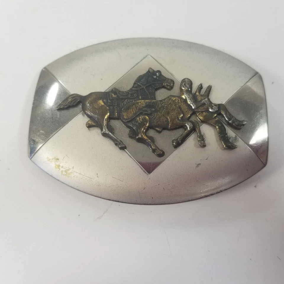 Hebilla de cinturón de plata níquel de colección Big Bucking Bronco Rodeo Caballo Paseo Foto 1 de 4