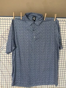 Footjoy Polo Men 2XL Blue Multi Geometric Performance Stretch Golf Short Sleeve - Picture 1 of 7
