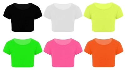 Girls Crop Tops Kids Plain Dancewear Short Sleeves T-Shirt Top 3-13 Years - Image 1 of 2