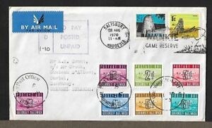 RHODESIA SALISBURY TO GUERNSEY AIR MAIL OVPT STAMPS ON DUE COVER 1970