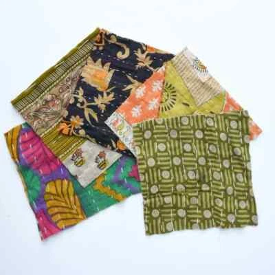 Boho Vintage kantha Scraps bundles Indian SARI Fabric Square quilt scraps crafts - Image 1 of 4