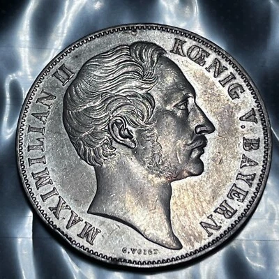 1855 German States Bavaria 2 Gulden Maximilian II Madonna Column Silver #513 - Image 1 of 4