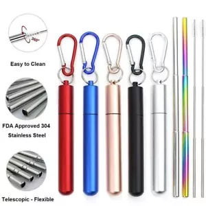 Stainless Steel Telescopic Reusable Drinking Metal Straw With Case And Brush - Picture 1 of 24