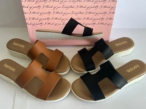 Kensie Women's Elena H Band Slide Sandal, Black & Cognac . pick color & size. #9 - Picture 1 of 13