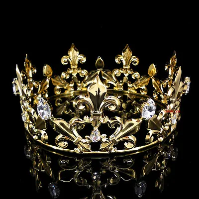 Corona In Metallo Da Uomo Imperiale Medievale Fiore Di Giglio Oro Re Alta 7 Cm 56,5 Cm Cerchio • 26.09€