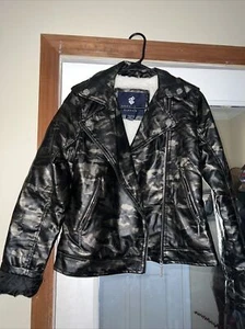 Rocawear Women's Size S Fleece Lined Faux Leather Motorcycle Jacket Camo GUC - Picture 1 of 8