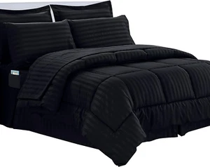 Wrinkle Resistant-Silky Soft Dobby Stripe Set Copripiumino a Righe Bed-In-A-Bag, - Foto 1 di 12