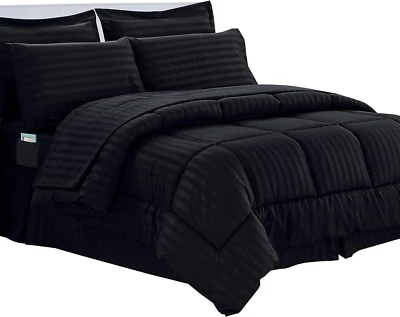 Wrinkle Resistant-Silky Soft Dobby Stripe Set Copripiumino a Righe Bed-In-A-Bag, - Immagine 1 di 4