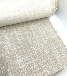 8.3 metres beige and white heavy weave upholstery fabric FREE POSTAGE - Picture 1 of 4