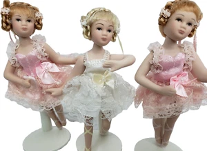 3 Poseable Ballerina Dolls, Small, Jointed Porcelain Tutu Ballet Toe Shoes - Picture 1 of 10