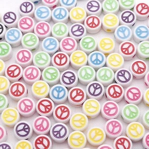 100 Mixed Peace Sign Beads, 100 Mixed Peace Symbol Beads, Acrylic Round Beads - Picture 1 of 5