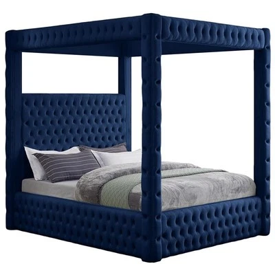 Meridian Furniture Royal Navy Velvet King Bed - Image 1 of 4