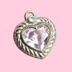 Signiert Judith Ripka Sterlingsilber 925 rosa Kristall Herz Akzent Charm Anhänger - Bild 1 von 2