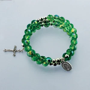 Spiral Birthstone  Rosary Wrap Bracelet - 6mm Faceted Glass Beads 45304/May - Picture 1 of 1