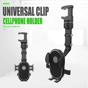 360° Car Rearview Mirror Rotation Adjustable Phone Holder Mount Multifunction - Bild 1 von 9