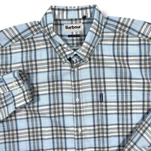 Barbour Shirt Men's XXL Blue Plaid Long Sleeve Button Up Tailored Fit - Picture 1 of 7