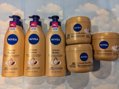 LOTE (6) NIVEA MANTECA DE CACAO 48HR SUERO NUTRITIVO PROFUNDO LOCIÓN/CREMA CORPORAL Foto 1 de 2