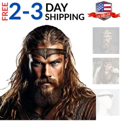 Viking Leather Headband Adjustable Medieval Headpiece LARP Costume Renaissanc... - Image 1 of 4