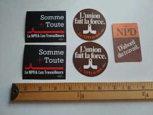 5 RARE 80S NDP NPD FRENCH POLITICAL PARTY ELECTION CANADA CANADIAN STICKER DECAL - Picture 1 of 1
