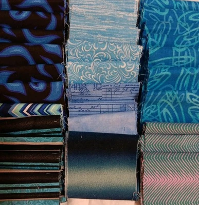 Lote de (30) Tiras de Tela Aprox 3" × 44" Azul, Negro, Verde azulado Múltiples restos B Foto 1 de 4