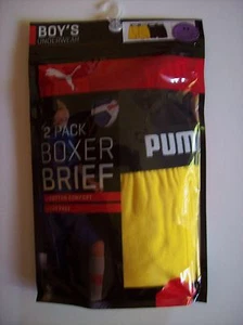 Puma Underwear Underpants 2pk Tagless Boxer Briefs Boys Yellow Black NIP - Picture 1 of 2
