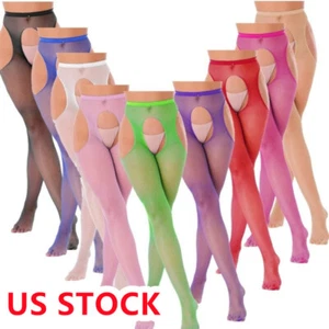 US Women Mid Waist Tights Fishnet Stockings Crotchless Thigh High Pantyhose - Picture 1 of 91