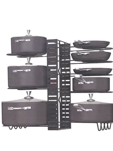 Pot and Pan Organizer for Cabinet, Adjustable 8 Non-Slip Tier Pot Organizer Rack - Picture 1 of 6