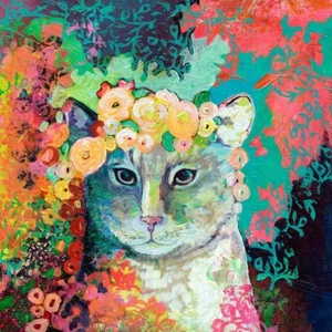 My Cat Naps in a Bed of Roses, Jennifer Lommers, Wall Art Print Poster 14" x 11" - Picture 1 of 1