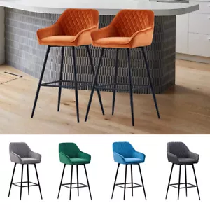 1/2X Bar Stools Velvet Metal Legs Breakfast Stools Kitchen Padded Chairs Home UK - Picture 1 of 56