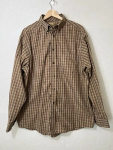 Camisa Roundtree & Yorke Para Hombre Grande Etiqueta Dorada No Hierro Perfecta Dorado Marrón Cuadros - Imagen 1 de 8