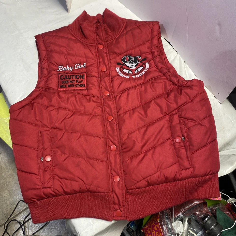 Women's Red Embroidered Logo Biker Motorcycle Vest Large QTMC 2003 NC. Baby Girl - Image 1 of 4