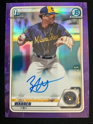 2020 Bowman Chrome Draft ZAVIER WARREN 1st Rookie PURPLE REFRACTOR AUTO #/250 RC - Image 1 of 3