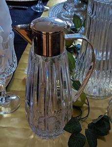 10" Tall Cut Crystal Silver Plated Top Pitcher Carafe - Picture 1 of 5