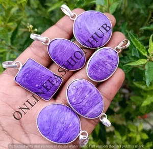 Healing Charoite Gemstone 925 Sterling Silver Plated Wholesale Bezel Pendants - Picture 1 of 3