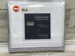 Hudson Park Italian Percale Cotton Full Bedskirt White / Lavender Purple New - Picture 1 of 4