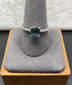 Lab Created London Blue Topaz 10 Ring, CZ’s Down Each Side & Silver Plated Band - Picture 1 of 7