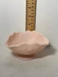 Pink milk glass footed berry design triangular shaped bowl 4 1/2” - Picture 1 of 6