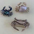 Vintage Crab Pins Jolle Goldtone Enamel w Moving Pinchers Goldtone w Seashell