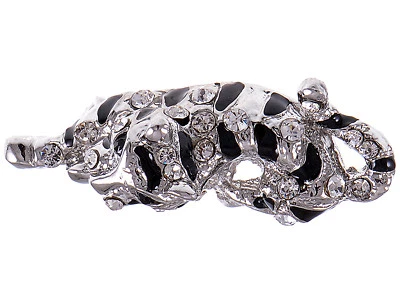 Anillo Antiguo Tono Plata Lindo Enchapado Pantera Agachada Esmalte Negro Tamaño Jaguar Foto 1 de 4