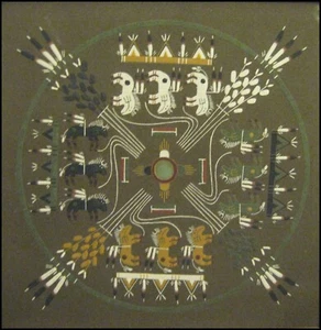 Sand Painting Vintage Navajo Style Signed Begay Buffalo Chant - Picture 1 of 2