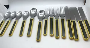 Crown Corning Stainless Yellow Black Plastic Handle Flatware Japan Vintage Nice - Picture 1 of 17