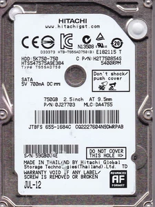 HTS547575A9E384 pn: 0J27703 mlc: DA4755 JUL-12 750GB 2.5" SATA Hitachi-Apple HDD - Picture 1 of 4