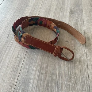 Vtg Genuine Leather Belt Women Brown & Multicolor Rainbow Braided 90’s Medium - Picture 1 of 8