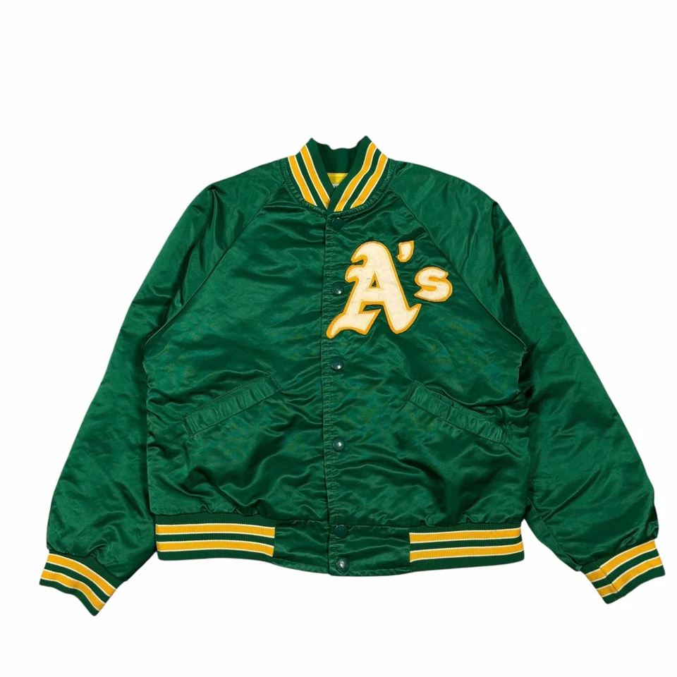 Jaqueta bombardeiro de cetim vintage MLB OAKLAND A's Athletics KIDS Starter tamanho M - Imagem 1 de 4