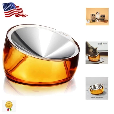 Cuenco elevado para mascotas de 0,5 tazas apto para bigotes para una alimentación cómoda - Elegante dorado Foto 1 de 4