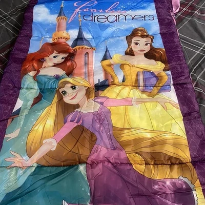 Saco de Dormir Princesa Disney Castillo Belle Ariel Rapunzel Púrpura Rosa Cremallera Completa Foto 1 de 4