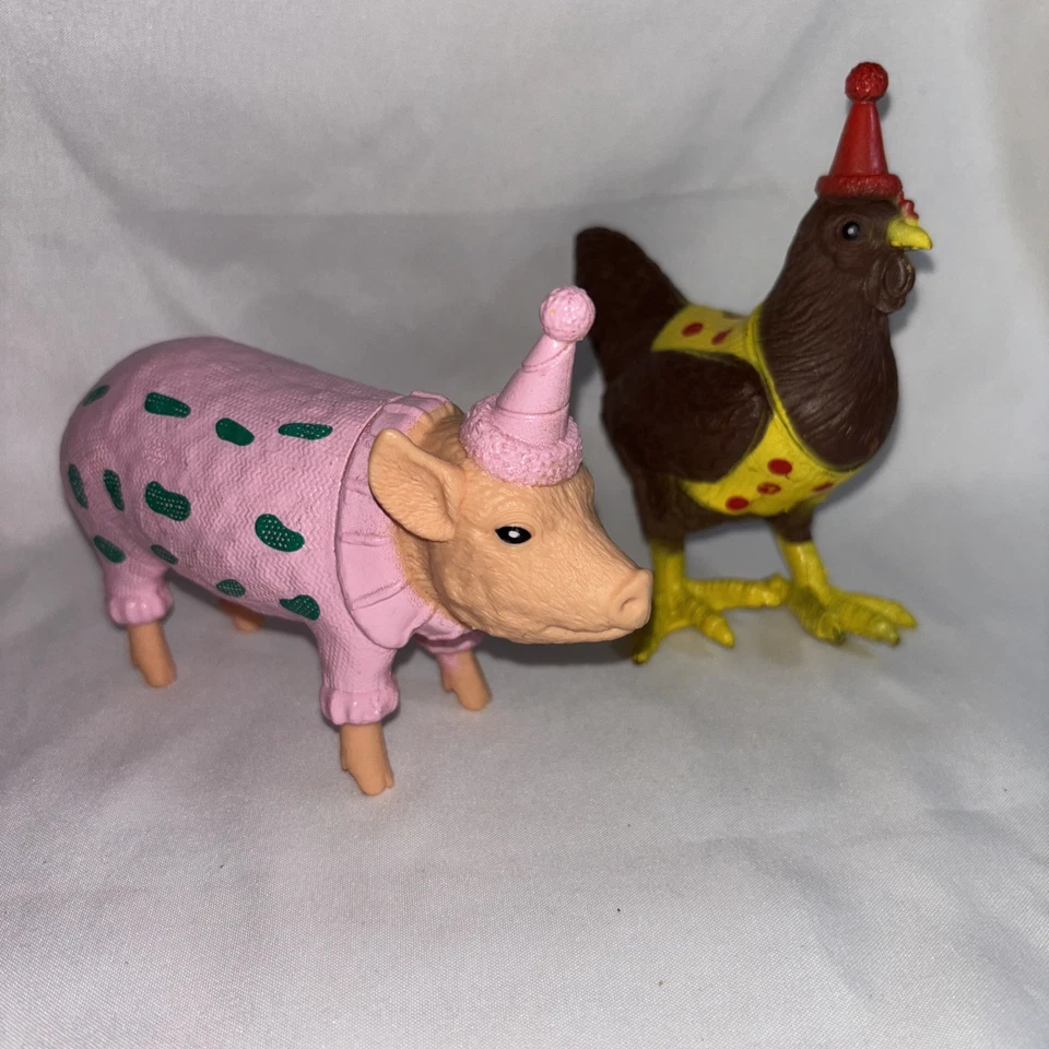 Ankyo Party Farm Animals Wearing Birthday Hats Lot Of 2 Pig and Rooster Chicken - Image 1 of 4