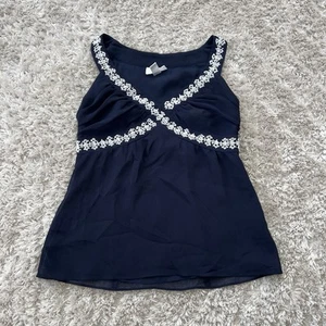 LOFT Vintage Top Damen 4 Petite Babydoll Coquette Bluse Navy Satin Y2K Feminin - Bild 1 von 5