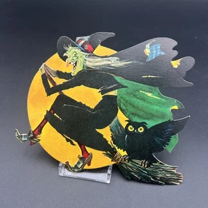 Vintage Antique Die Cut Cardboard Witch & Owl Halloween - Facing Left - Picture 1 of 6